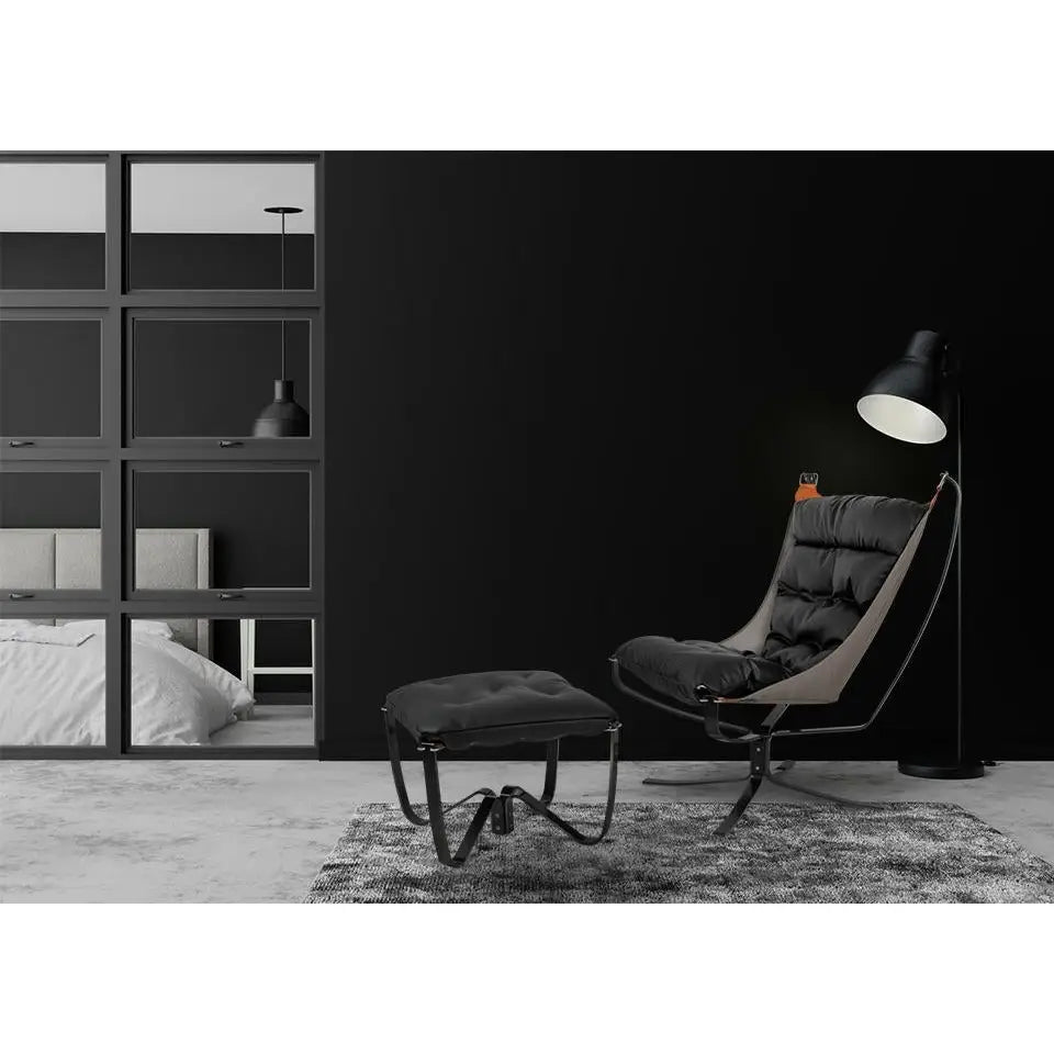Fåtölj - ARNI HIGH med fotpall, svart ekoläder – produktbild av [MGO] Import King Home från King Home | Arvande
