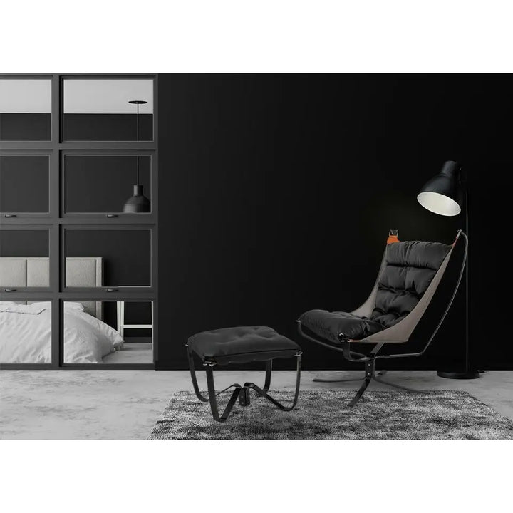 Fåtölj - ARNI HIGH med fotpall, svart ekoläder – produktbild av [MGO] Import King Home från King Home | Arvande