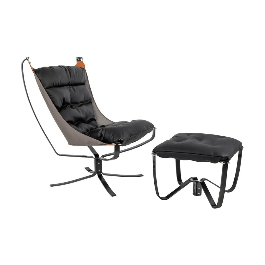 Fåtölj - ARNI HIGH med fotpall, svart ekoläder - produktbild av [MGO] Import King Home från King Home | Arvande