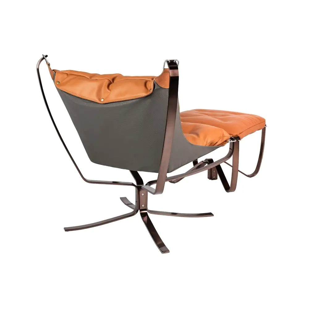 Fåtölj - ARNI LOW med fotpall, orange ekoläder - produktbild av [MGO] Import King Home från King Home | Arvande