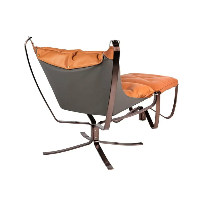 Fåtölj - ARNI LOW med fotpall, orange ekoläder - produktbild av [MGO] Import King Home från King Home | Arvande