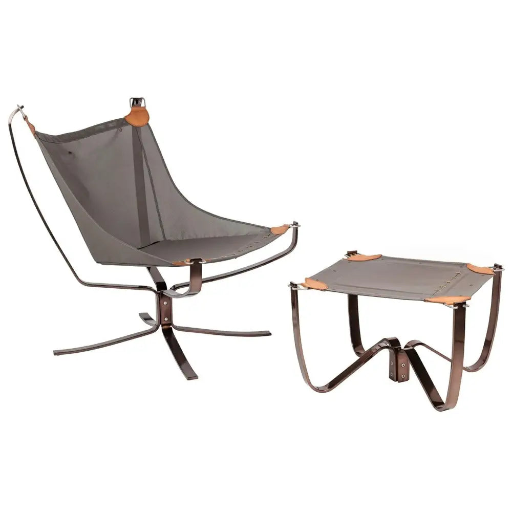 Fåtölj - ARNI LOW med fotpall, orange ekoläder - produktbild av [MGO] Import King Home från King Home | Arvande