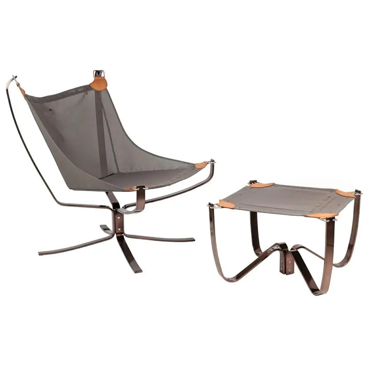 Fåtölj - ARNI LOW med fotpall, orange ekoläder - produktbild av [MGO] Import King Home från King Home | Arvande