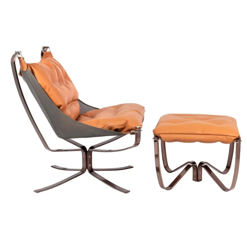 Fåtölj - ARNI LOW med fotpall, orange ekoläder - produktbild av [MGO] Import King Home från King Home | Arvande