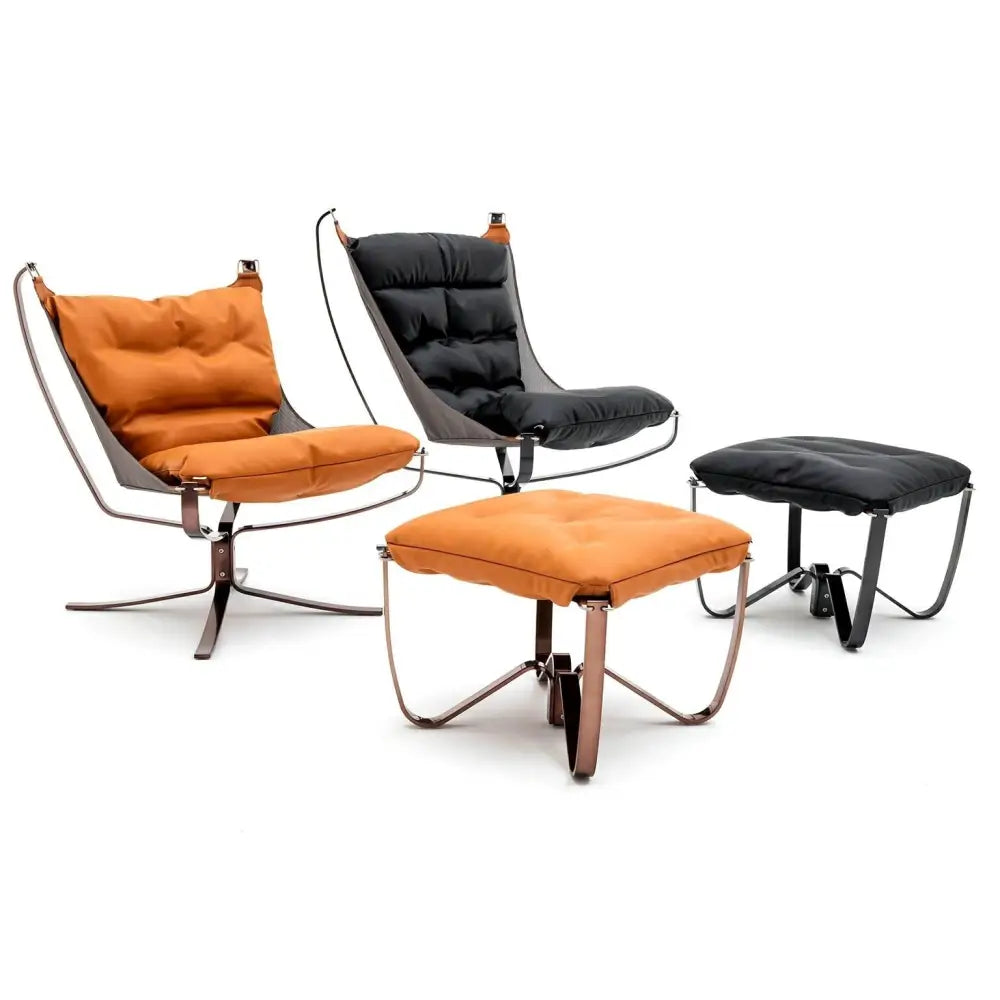 Fåtölj - ARNI LOW med fotpall, orange ekoläder - produktbild av [MGO] Import King Home från King Home | Arvande