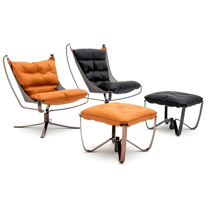 Fåtölj - ARNI LOW med fotpall, orange ekoläder - produktbild av [MGO] Import King Home från King Home | Arvande