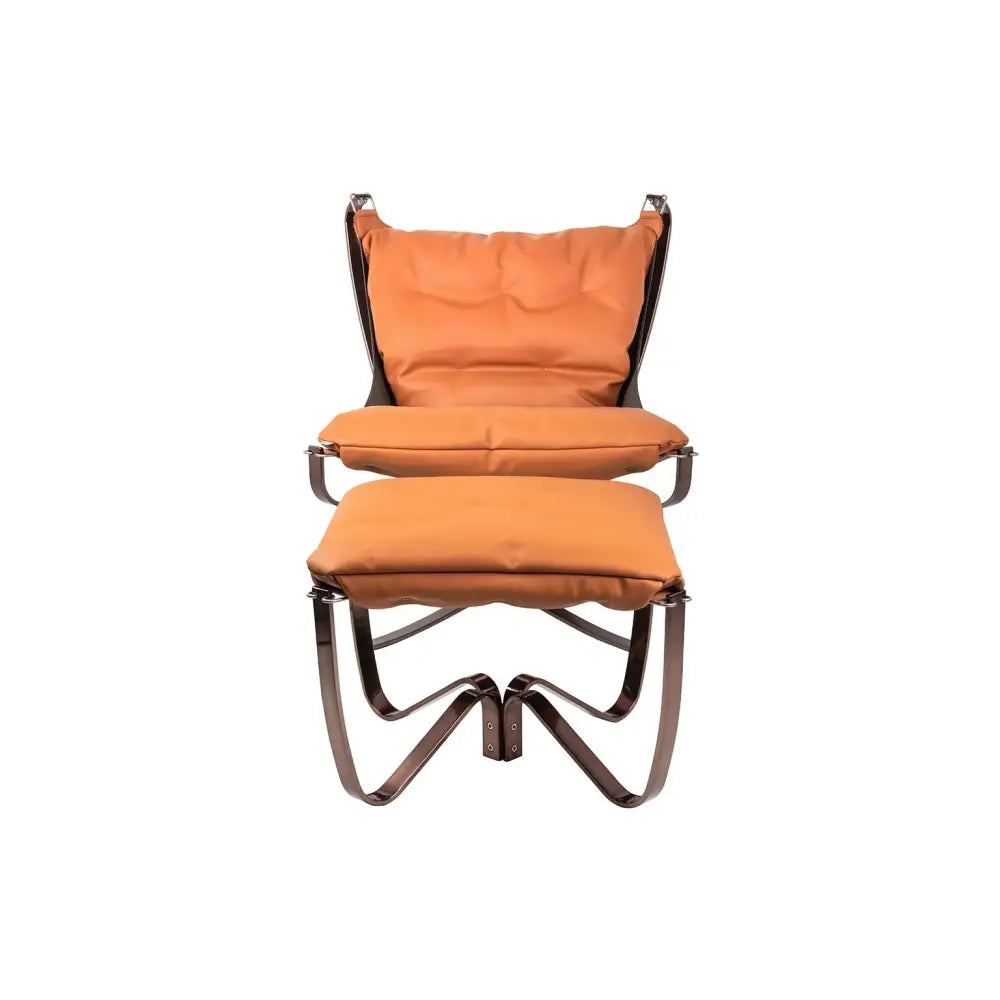 Fåtölj - ARNI LOW med fotpall, orange ekoläder - produktbild av [MGO] Import King Home från King Home | Arvande