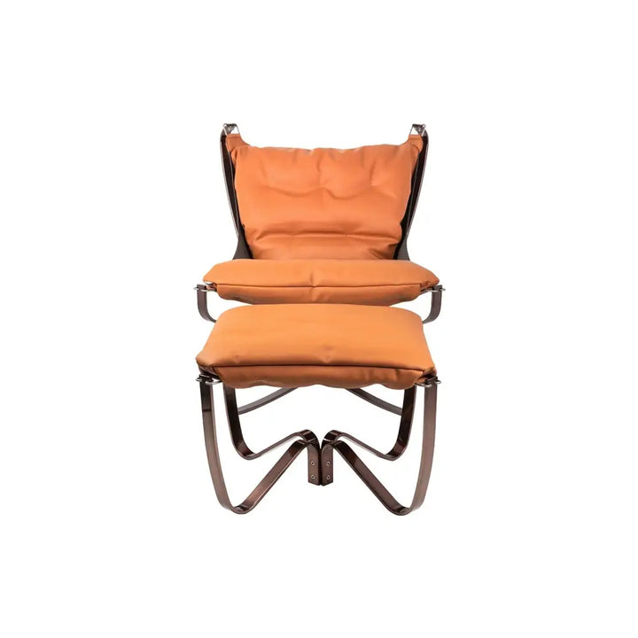 Fåtölj - ARNI LOW med fotpall, orange ekoläder - produktbild av [MGO] Import King Home från King Home | Arvande