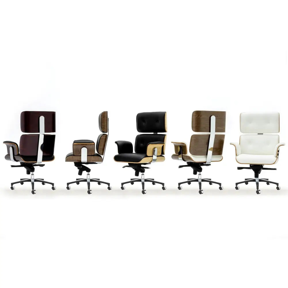 Kontorsstol - LOUNGE BUSINESS, svart naturläder i valnöt – produktbild av [MGO] Import King Home från King Home | Arvande