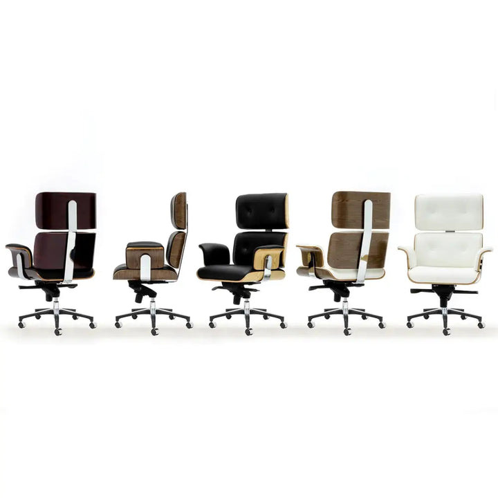 Kontorsstol - LOUNGE BUSINESS, svart naturläder i valnöt – produktbild av [MGO] Import King Home från King Home | Arvande