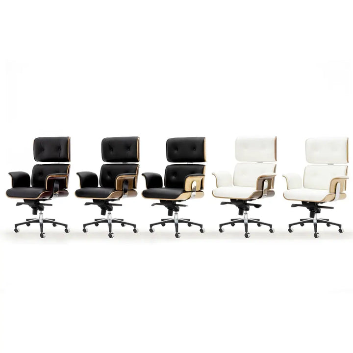 Kontorsstol - LOUNGE BUSINESS, svart naturläder i valnöt – produktbild av [MGO] Import King Home från King Home | Arvande