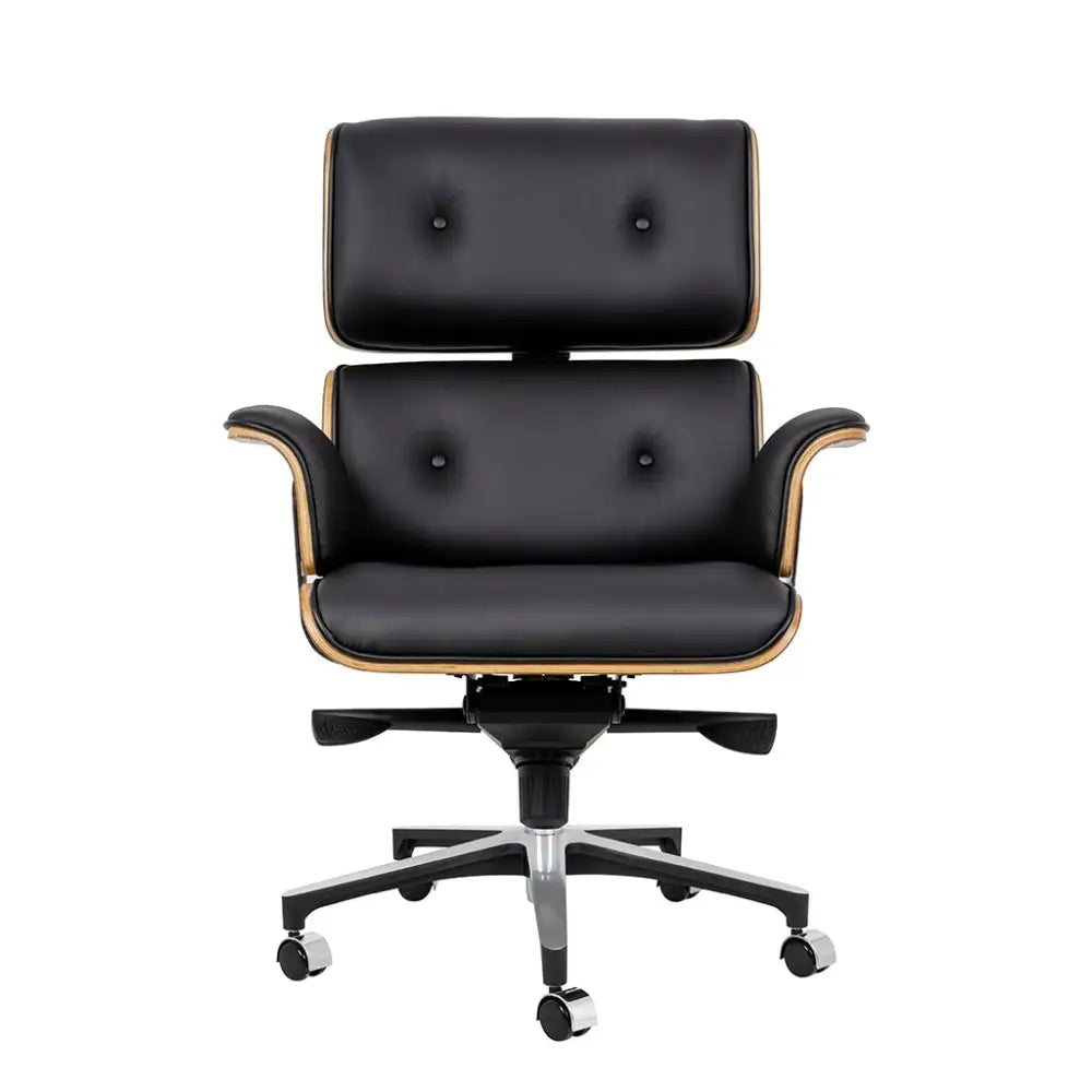 Kontorsstol - LOUNGE BUSINESS, svart naturläder i valnöt – produktbild av [MGO] Import King Home från King Home | Arvande