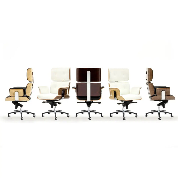 Kontorsstol - LOUNGE BUSINESS, svart naturläder i valnöt – produktbild av [MGO] Import King Home från King Home | Arvande