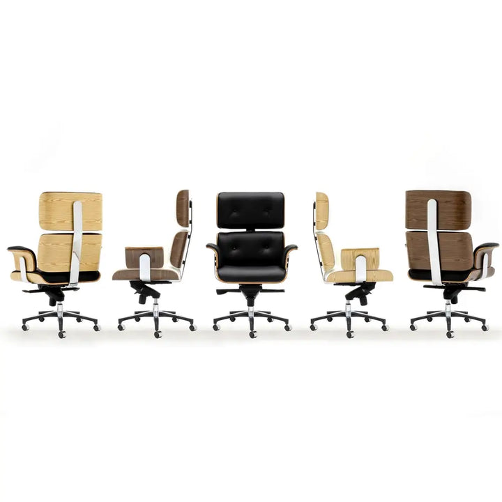 Kontorsstol - LOUNGE BUSINESS, svart naturläder i valnöt – produktbild av [MGO] Import King Home från King Home | Arvande