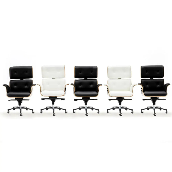 Kontorsstol - LOUNGE BUSINESS, svart naturläder i valnöt – produktbild av [MGO] Import King Home från King Home | Arvande