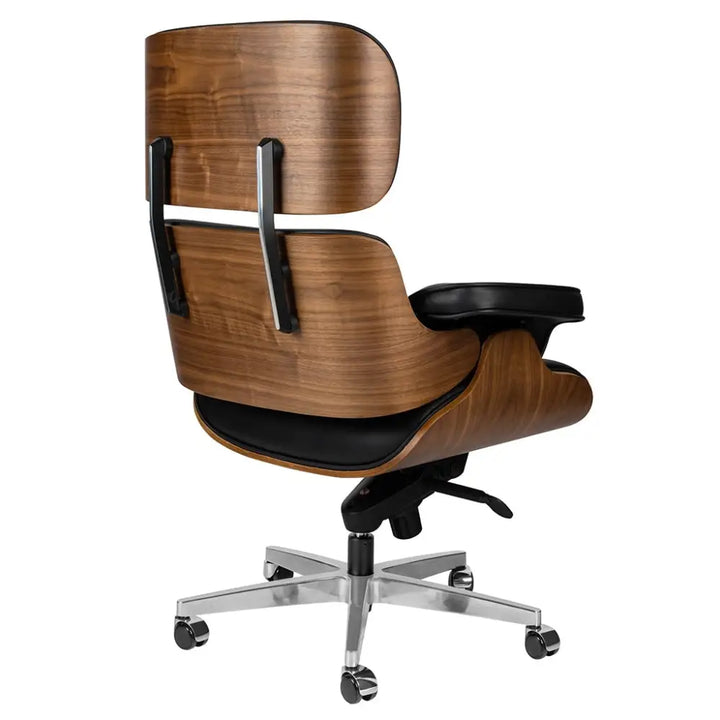 Kontorsstol - LOUNGE GUBERNATOR, svart naturläder i valnöt - produktbild av [MGO] Import King Home från King Home | Arvande