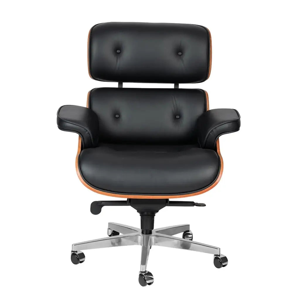 Kontorsstol - LOUNGE GUBERNATOR, svart naturläder i valnöt - produktbild av [MGO] Import King Home från King Home | Arvande
