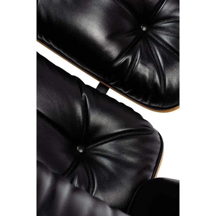 Kontorsstol - LOUNGE HM SOFT PREMIUM WIDE, svart naturläder med fotpall i valnöt - produktbild av [MGO] Import King Home från King Home | Arvande