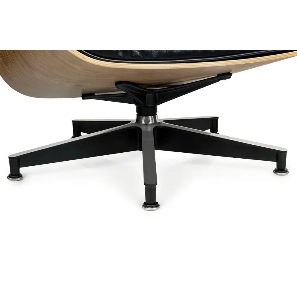 Kontorsstol - LOUNGE HM SOFT PREMIUM WIDE, svart naturläder med fotpall i valnöt - produktbild av [MGO] Import King Home från King Home | Arvande