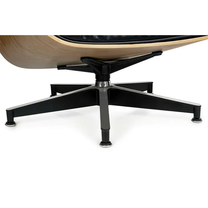 Kontorsstol - LOUNGE HM SOFT PREMIUM WIDE, svart naturläder med fotpall i valnöt - produktbild av [MGO] Import King Home från King Home | Arvande