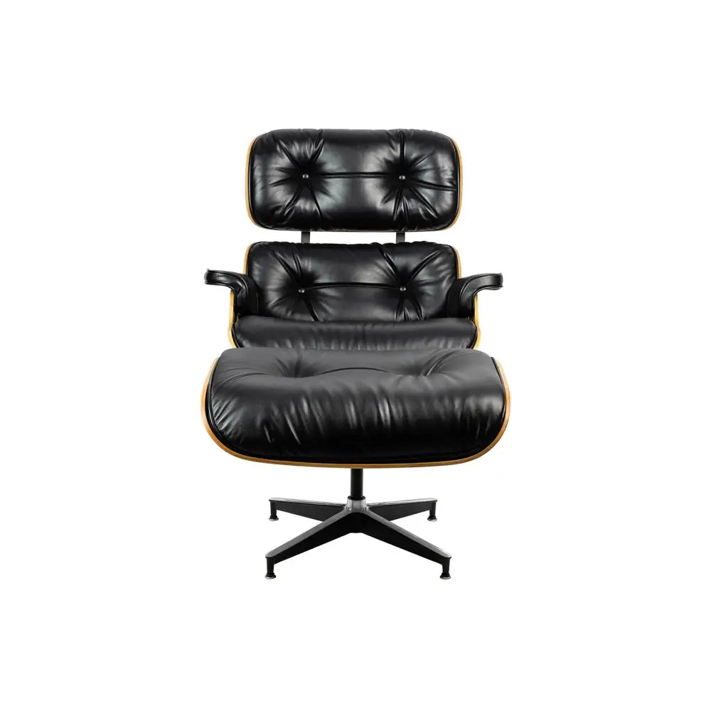 Kontorsstol - LOUNGE HM SOFT PREMIUM WIDE, svart naturläder med fotpall i valnöt - produktbild av [MGO] Import King Home från King Home | Arvande