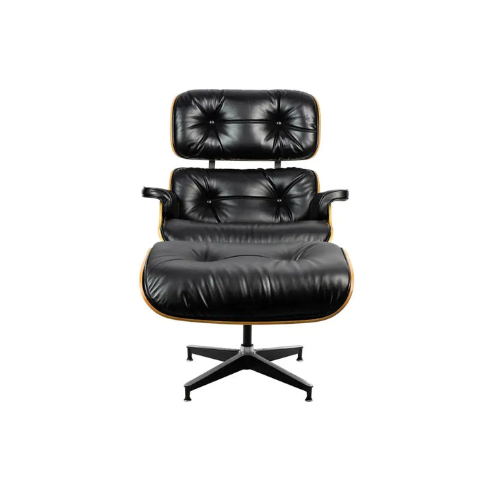Kontorsstol - LOUNGE HM SOFT PREMIUM WIDE, svart naturläder med fotpall i valnöt - produktbild av [MGO] Import King Home från King Home | Arvande