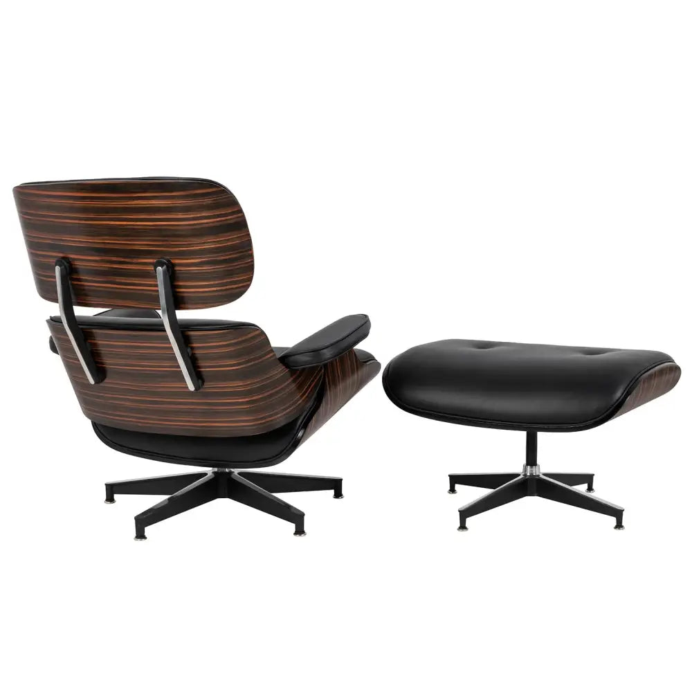 Kontorsstol - LOUNGE HM, svart naturläder med fotpall i ebenholtsträ - produktbild av [MGO] Import King Home från King Home | Arvande