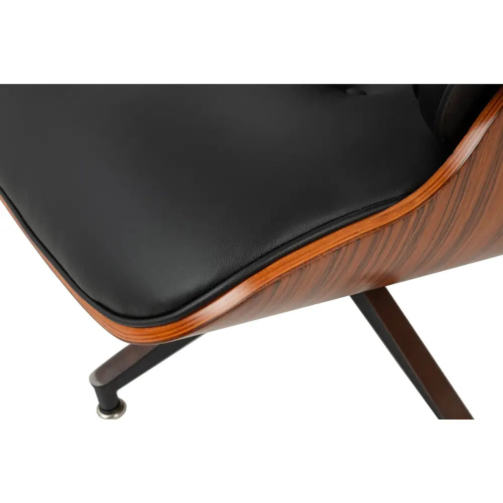 Kontorsstol - LOUNGE HM, svart naturläder med fotpall i rosenträ - produktbild av [MGO] Import King Home från King Home | Arvande