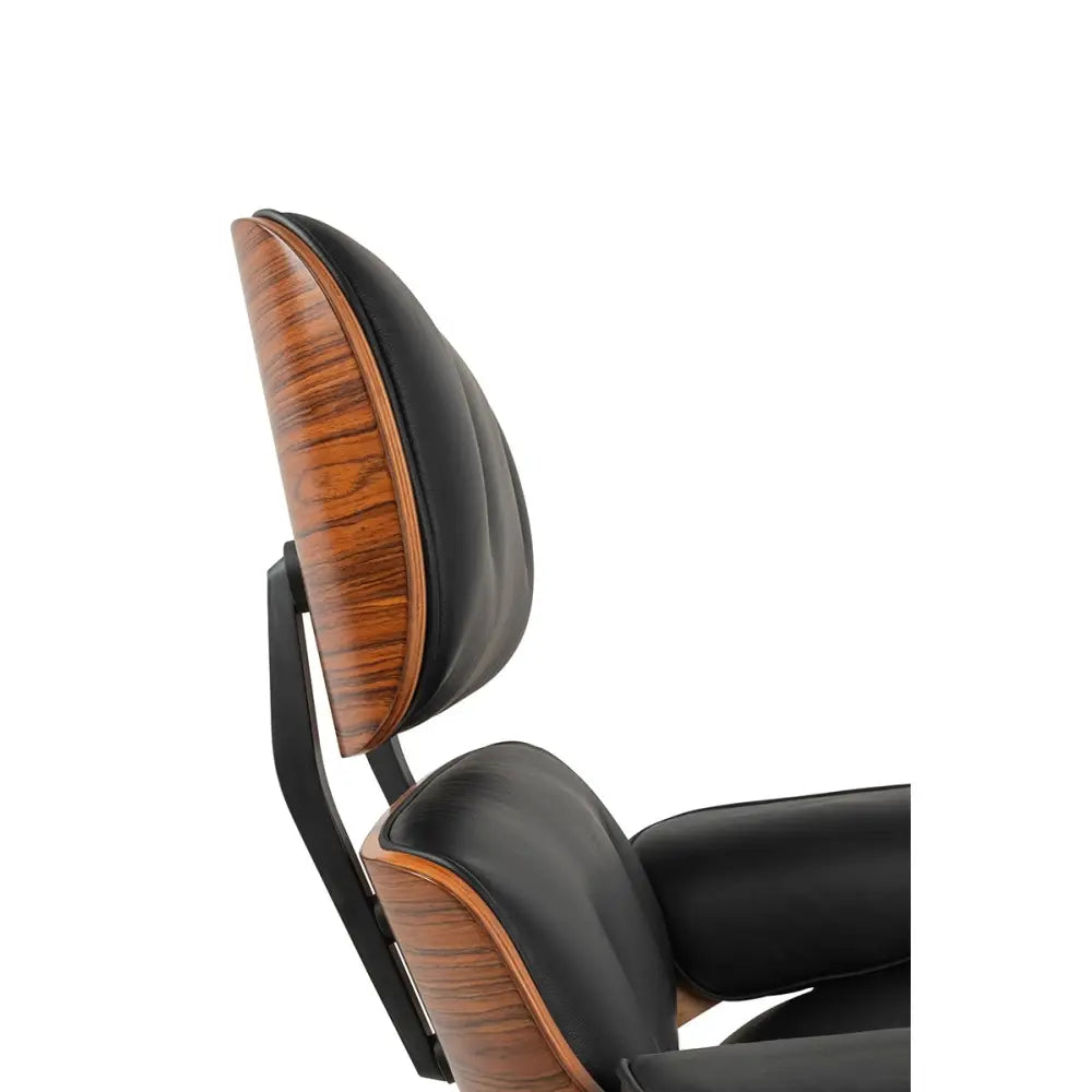Kontorsstol - LOUNGE HM, svart naturläder med fotpall i rosenträ - produktbild av [MGO] Import King Home från King Home | Arvande