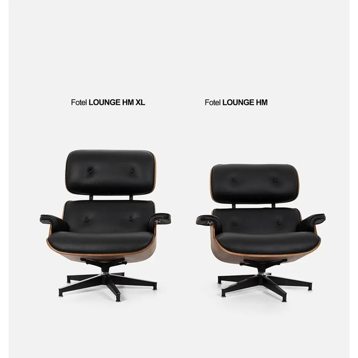 Kontorsstol - LOUNGE HM XL, svart naturläder med fotpall i valnöt - produktbild av [MGO] Import King Home från King Home | Arvande