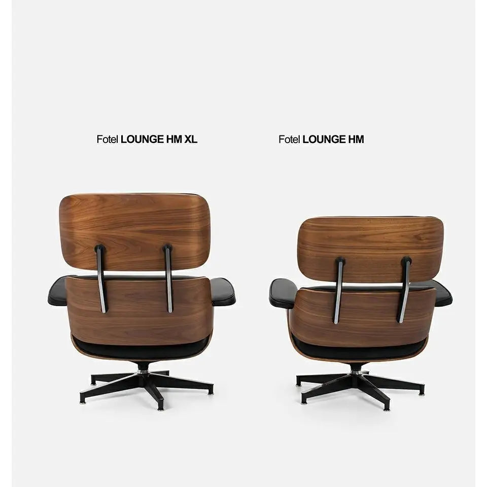 Kontorsstol - LOUNGE HM XL, svart naturläder med fotpall i valnöt - produktbild av [MGO] Import King Home från King Home | Arvande