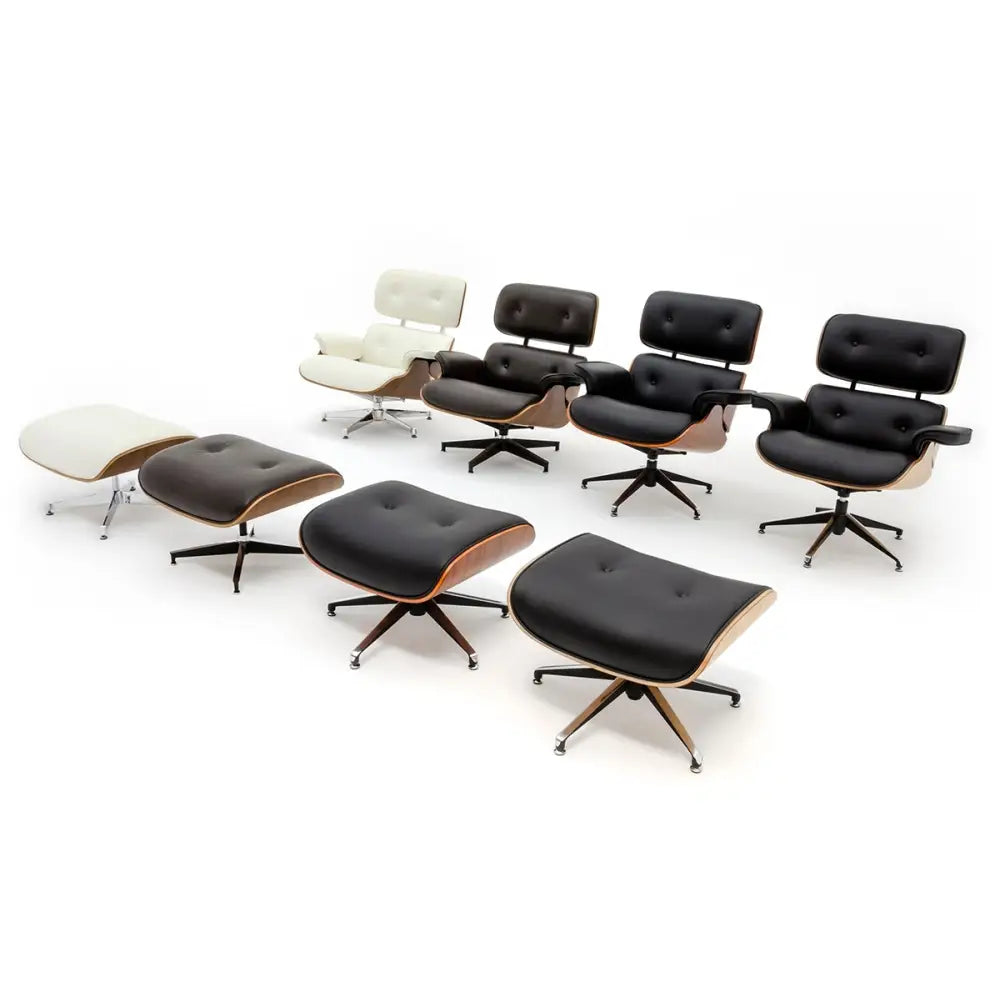 Kontorsstol - LOUNGE PREMIUM, svart naturläder med fotpall i valnöt - produktbild av [MGO] Import King Home från King Home | Arvande