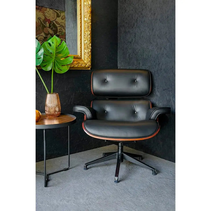 Kontorsstol - LOUNGE, svart naturläder i rosenträ – produktbild av [MGO] Import King Home från King Home | Arvande