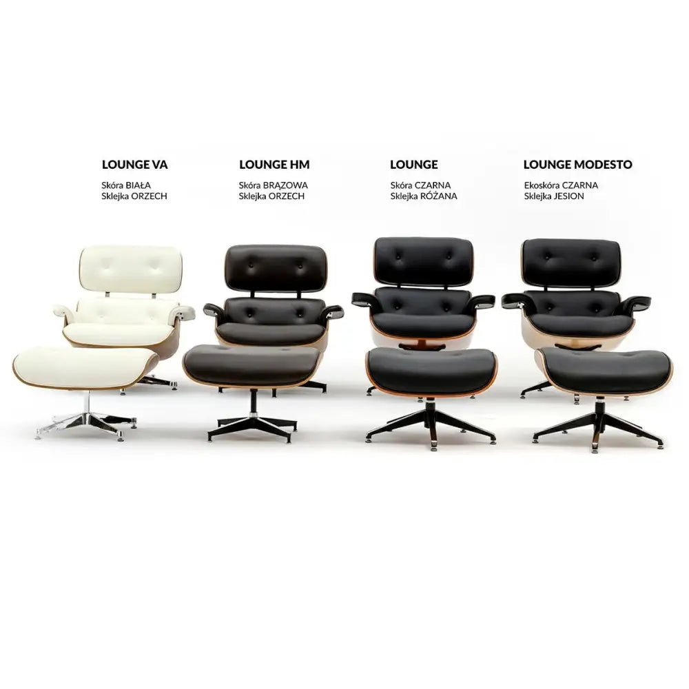 Kontorsstol - LOUNGE, svart naturläder med fotpall i rosenträ - produktbild av [MGO] Import King Home från King Home | Arvande