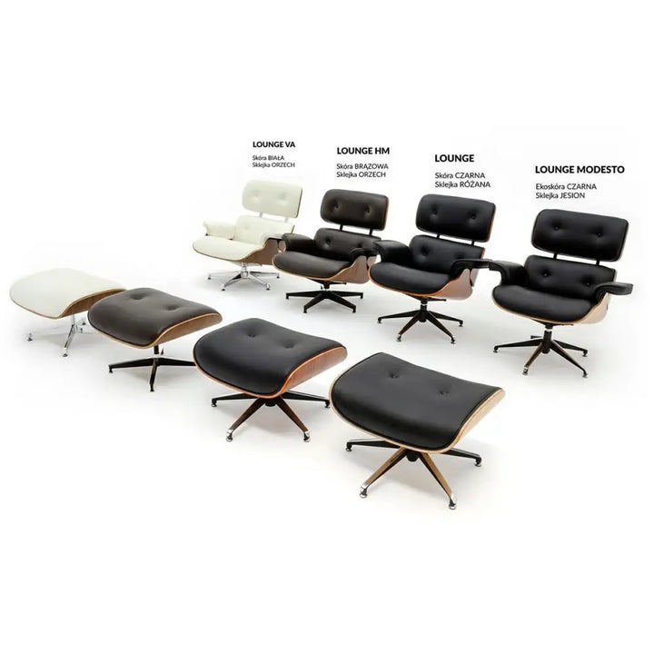 Kontorsstol - LOUNGE, svart naturläder med fotpall i rosenträ - produktbild av [MGO] Import King Home från King Home | Arvande