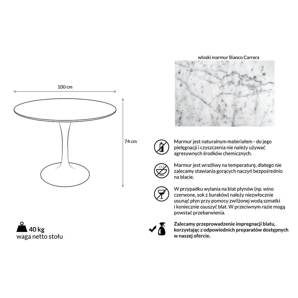 Matbord - TULIP MARBLE 100, italiensk Carrara-marmor - produktbild av Matbord från King Home | Arvande