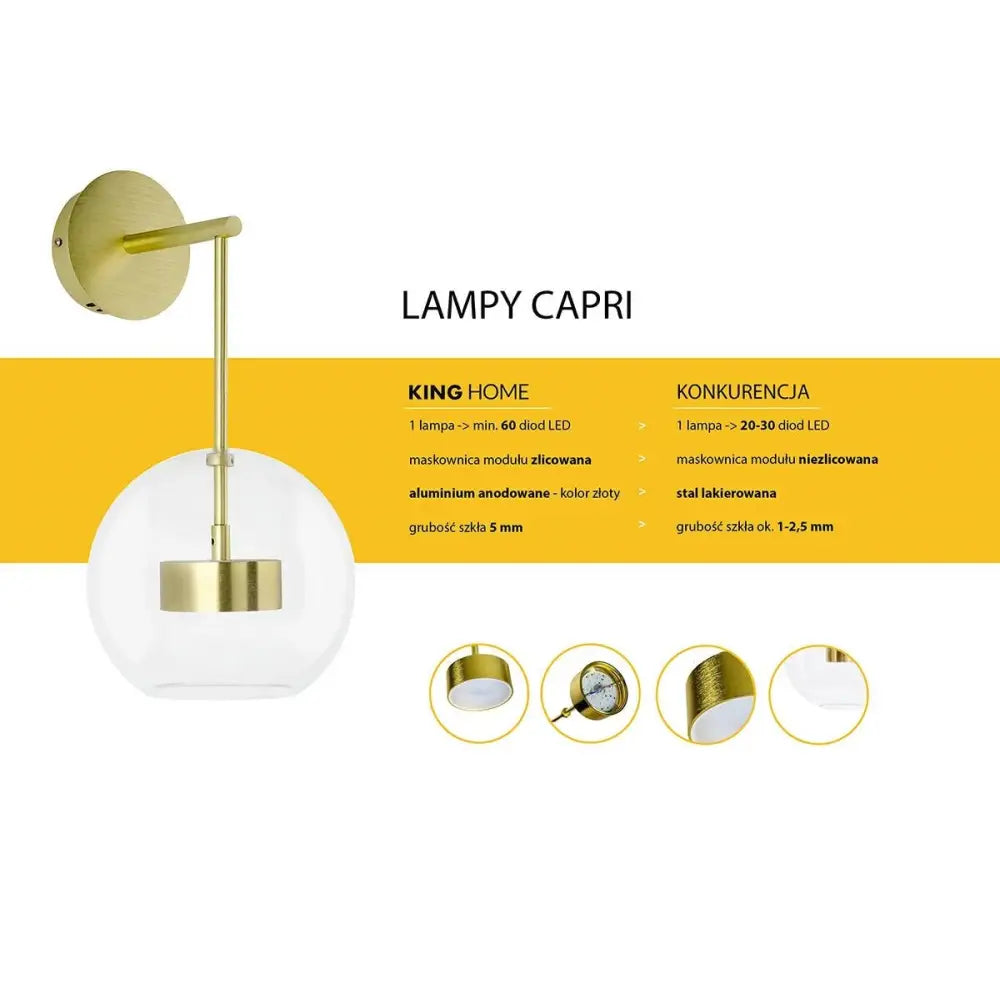 Vägglampa - CAPRI WALL, guld - produktbild av Vägglampor från King Home | Arvande
