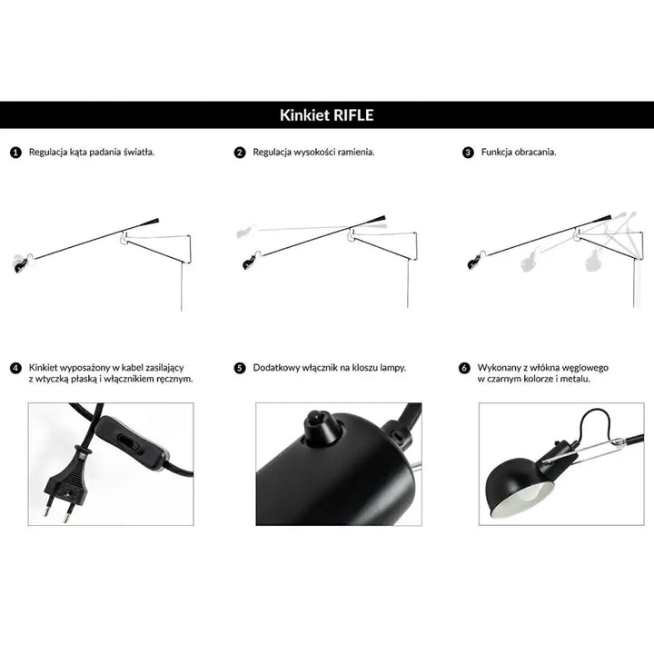 Vägglampa - RIFLE, svart/kolfiber - produktbild av Vägglampor från King Home | Arvande